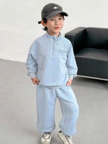 Genkimix Kids 2件套Young Boy字母印花休闲上衣+纯色锥形休闲裤 - 灰色 - 查看 6