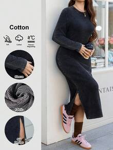 SHEIN LUNE 大码休闲通勤侧开衩连衣裙 女士秋季服装 女士冬季服装 女士万圣节服装 女士圣诞服装 万圣节服装 女士休闲日常服装，商务休闲女装 商务休闲女装 教师服装 - 黑色 - 查看 8