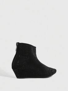 CUCCOO SZL Bottes cheville et bottines courtes pour femmes à bout carré, talon compensé, entièrement ornées de strass. Glamour et sexy pour les fêtes et les mariages