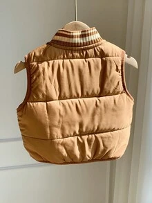SHEIN 男婴加厚保暖卡其色拉链外套背心，休闲百搭，适合秋冬季节穿着。 - 彩色 - 查看 2