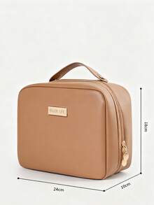 SHEIN Organisateur de maquillage de voyage élégant - Sac en PU spacieux avec porte-pinceaux amovible, compartiments transparents et fermeture éclair sécurisée