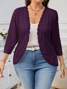 SHEIN Clasi Plus Size Women Textured Knit Jacket, Autumn/Winter - Purple - View 6
