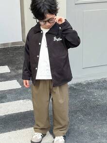 Genkimix Kids 2pcs/Set Young Boy Letter Print Long Sleeve Shirt And Loose Fit Pant, Boys Fashion Outfit Korean, Autumn Fall Winter - Black - View 5