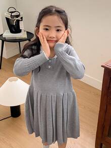 DAZY 女童针织毛衣连衣裙 - 灰色 - 查看 5