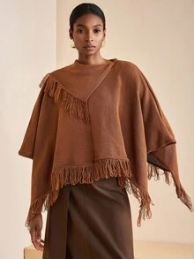 Zivah Women's Autumn Elegent Shades Of Brown Knit Sweater Scarf Shawl,Asymmetric Design,Western Boho Style For Picnic,Party,Holiday,Commute & Casual Wear - Brown - View 5