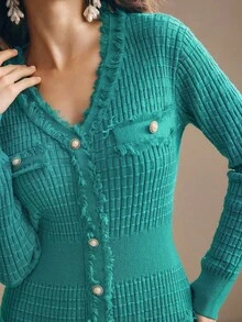 Anewsta Váy len dài tay ôm dáng màu xanh lá cây Peacock, phù hợp cho mùa thu, mùa hè, thanh lịch, sang trọng, năm mới, thường ngày, Giáng sinh - màu xanh lá - Xem 3