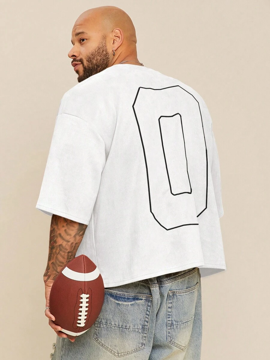 EASEVO Plus Size Men's Loose Fit Embroidered Round Neck Short Sleeve T-Shirt, Suitable For Summer - White - View 1