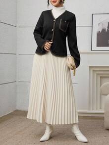 Lacomfia Women's Elegant Commuter Contrast Trim Short Jacket - Black - View 5