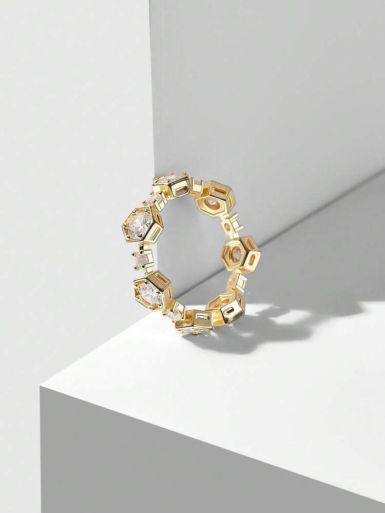 18K GOLD PLATED DIAMOND RHOMBUS SINGLE RING