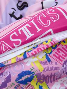 Mean Girls X SHEIN 3 pezzi Set biancheria da letto con stampa "Bad Girl" in materiale morbido e caldo, copripiumino colorato, adatto per letti singoli/matrimoniali/queen/king