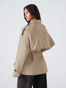 LYSMO 女式休闲单排扣收腰风衣，秋季 - 卡其色 - 查看 2