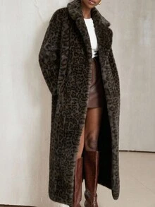 Aveloria Modichic Fashionable Versatile Chic High-End Long Stylish Minimalist Leopard Print Slimming Faux Fur Jacket For Women - Brown - View 2