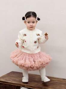 DAZY 女婴卡通动物印花长袖休闲针织开衫，秋季幼儿女童服装 - 米色 - 查看 2