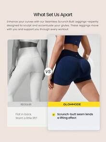 GLOWMODE Quần short chạy bộ cạp cao co giãn thấm mồ hôi liền mạch Cool Contour 2,5 inch Quần short tập gym tập thể dục hàng ngày - Dark Blue - Xem 2