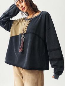 Bohemela 波西米亚风秋冬女式复古水洗休闲针织拼接星形图案圆领长袖宽松水洗女式卫衣，西部乡村风格，适合度假、日常穿着、返校季和万圣节等场合。 - 彩色 - 查看 6