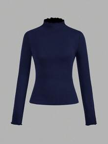 SHEIN EZwear 2 件套黑色和海军蓝休闲紧身长袖 T 恤，秋冬 - 彩色 - 查看 8