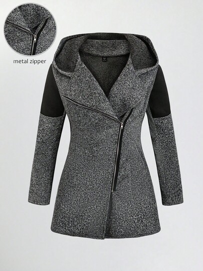 EMERY ROSE Women's Casual Zip-Up Hooded Jacket With Color Block Design Fall Winter Cloth For Women Autumn