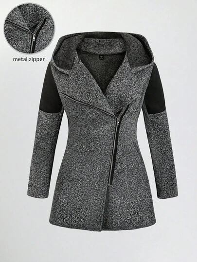 EMERY ROSE Women's Casual Zip-Up Hooded Jacket With Color Block Design Fall Winter Cloth For Women Autumn