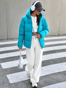 EURMUSE Women Ultimate Cozy Puffer Jacket – Lightweight, Warm, Winter Essential, Insulated Outerwear, Hooded, Water-Resistant, Fashionable Cold Weather Coat Blue Jacket Winter Coat Outerwear Women Women Winter Clothes - Teal Blue - View 5