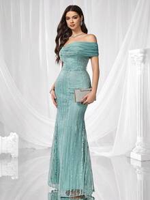 Coutiva Đầm dạ hội thanh lịch, trễ vai, dáng đuôi cá, thêu họa tiết tinh tế, phù hợp cho khách dự đám cưới, lễ tốt nghiệp, tiệc tùng, Giáng sinh, mùa thu đông và ngày Valentine. - màu xanh lá - Xem 9