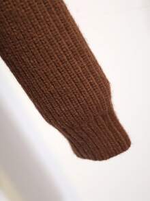 SHEIN Franclia Bow Knit Sweater, Casual Chic Maillard Coffee Color Top