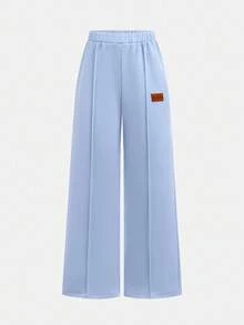 SHEIN 青少年女孩休闲宽松舒适圆领长袖短款连帽衫和裤子套装 - 淺藍色 - 查看 9