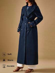 Briarwyn 女士时尚休闲纯色双排扣长款风衣 - 藏蓝色 - 查看 1