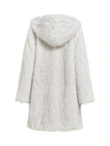 Ellevyn Chaqueta casual de mujer de manga larga con capucha, abierta por delante, de piel sintética suave y holgada, color gris claro, para otoño/invierno - Blanco - Ver 10
