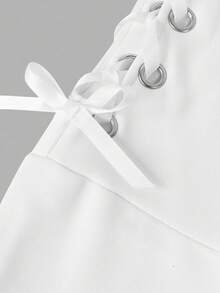 SHEIN Girlism 少女万圣节时尚街头风猫耳卫衣长袖抽绳休闲套头衫，蝴蝶结猫耳卫衣白色卫衣可爱卫衣秋冬款 - 白色 - 查看 3