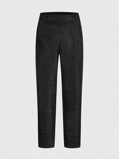 Goth Pantalones rectos de punto jacquard de unicolor minimalista para hombres, para el otoño