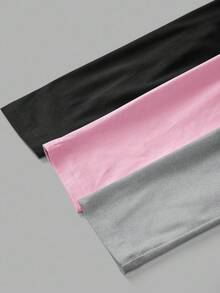 SHEIN EZwear 3 件套女士深 V 领修身休闲长袖打底 T 恤套装，适合秋冬季 - 彩色 - 查看 8