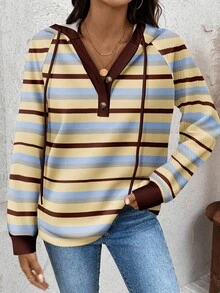 SHEIN LUNE 女式拼色条纹针织卫衣，适合秋冬季 - 彩色 - 查看 5