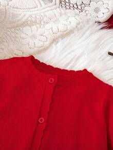 SHEIN Infant/Toddler Girls' Fashionable Cute Button-Front Long Sleeve Cardigan Fall Winter