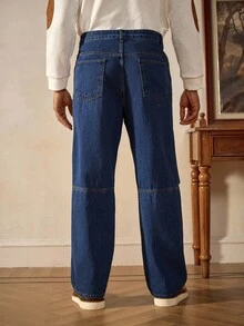 RivetRise Jeans droits en denim avec fermeture éclair, patchwork et poches, style mode de rue décontracté pour hommes - Jean brut - Voir 2