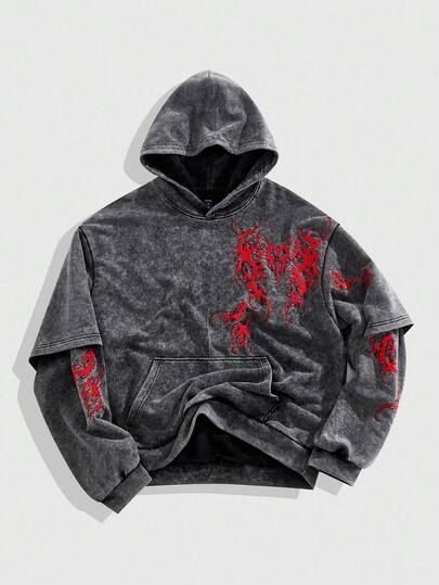 Goth Men's Fashion Gothic Style Embroidered Hoodie Halloween, Fall