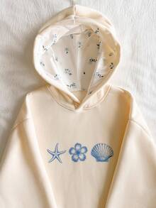 Áo hoodie cho bé gái tuổi teen, thời trang và đa năng để mặc hàng ngày, thiết kế họa tiết hoa trên mũ trùm đầu, bo gấu tay và gấu áo, lót nhiệt cho mùa thu/đông, thích hợp mặc thường ngày, đi học, đi chơi, có thể kết hợp với quần nỉ, quần jean, áo khoác - Màu be - Xem 1