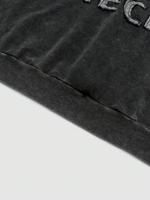 Manfinity Roghcode Men's Dark Grey Cotton Hoodie,Minimalist Streetwear Pullover Sweatshirt With Contrast Embroidery,Autumn Holiday Back-To-School Snowflake Texture Gift - Black - View 6