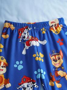 SHEIN | PAW Patrol 2pcs/Set Young Boy Casual Dog Print Round Neck Long Sleeve T-Shirt And Pants Comfortable Stretchy Pajama Set