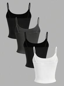 SHEIN EZwear 4 件套女士短款紧身休闲背心，适合夏季 - 彩色 - 查看 2