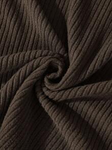 Franclia 女士条纹纹理优雅圆领中长连衣裙 - 棕色 - 查看 8