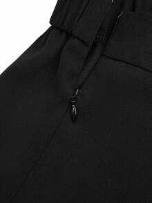 Sweetra Plus Size Women's Design 2 In 1 Metal Buckle Decor Suit Pants, Slimming, Elegant, Versatile, Suitable For Work And Casual Wear, Straight Leg, Autumn/Winter Ruffle Pants Fold Over Pants Black Flare Pants Pants Wide Leg - Black - View 4