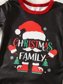 SHEIN 3 件套男婴紧身圣诞老人图案针织柔软圆领长袖上衣和红色格子松紧腰裤紧身睡衣套装，爸爸和我配套服装（单独出售） - 彩色 - 查看 9