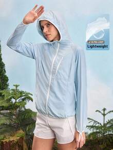 In My Nature Women's Solid Color Raglan Sleeve Long Sleeve Zipper Front Hooded Sun Protection Jacket Hiking Women Clothes - Baby Blue - View 2