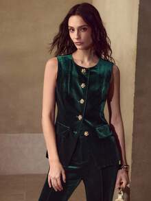 MOTF PREMIUM ÁO KHOÁC CẮT NÚT HOA NHUNG - Màu xanh lá cây đậm - Xem 4