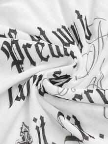 ROMWE Avant Women's Retro Y2K Baddie Romantic Punk Cross Letter Print Off Shoulder Long Sleeve Sheer T-Shirt Top - White - View 4