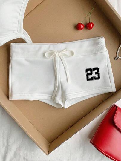 Comfortcana Women's Casual Low Waist Mini Shorts, Suitable For Daily Wear, Digit 23 Print