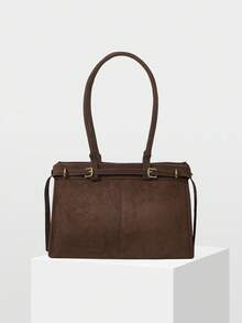 MOTF PREMIUM 女士简约时尚搭扣细节优雅通勤单肩包，引人注目的女士工作包，优雅奢华的女士包 - 巧克力棕 - 查看 2