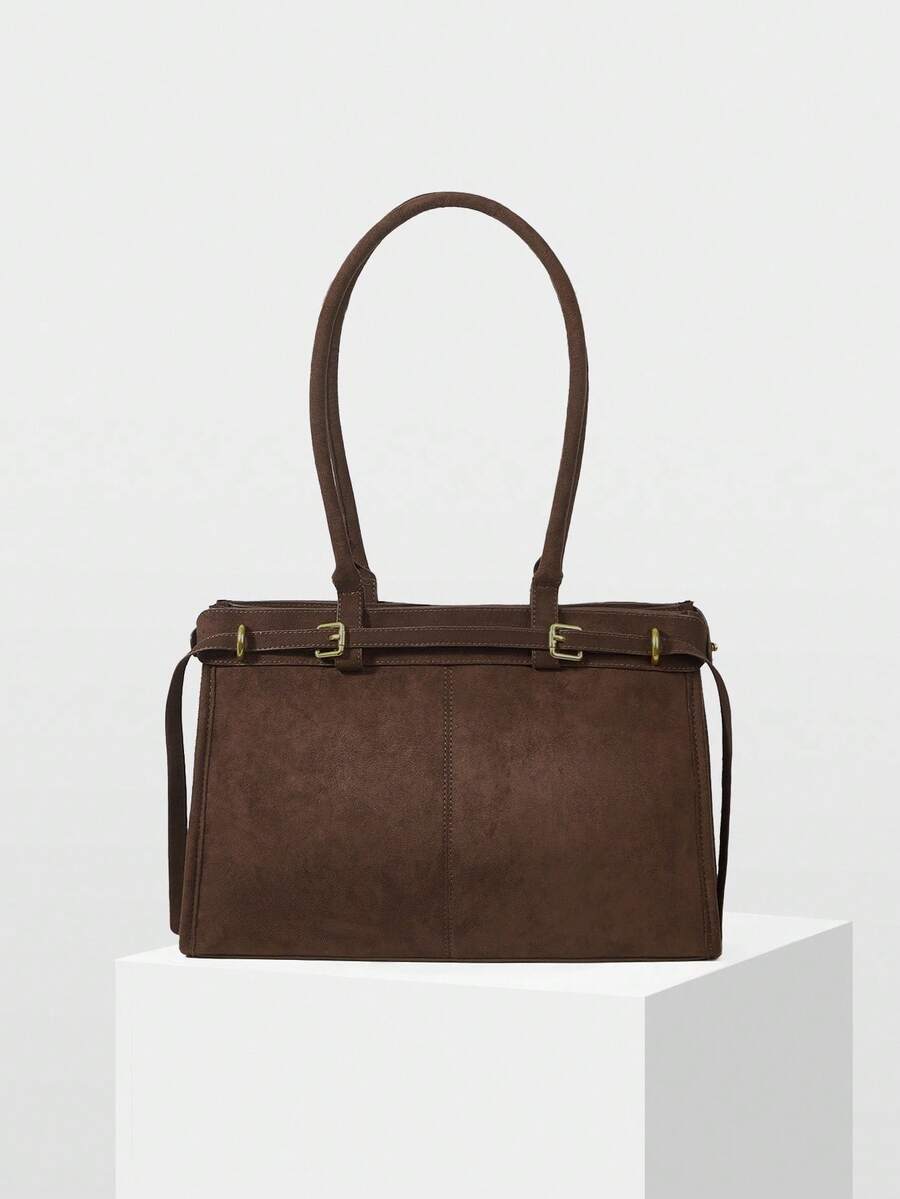 PREMIUM WOMEN'S SIMPLE & FASHIONABLE BUCKLE DETAIL ELEGANT COMMUTER SHOULDER BAG, EYE-CATCHING WORK BAGS FOR WOMEN, BAG FOR WOMEN ELEGANT, LUXURY - Chocolate Brown - View 2