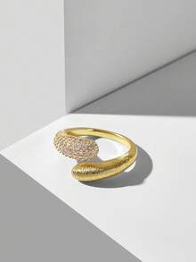 MOTF PREMIUM 18K镀金纹理全密镶戒指 - 金黃色 - 查看 5