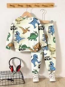 SHEIN Baby Boy Casual Soft Comfortable Cute Cartoon Animal Dinosaur Tie-Dye Y2K Loose Crew Neck Knit Soft Outfit, Suitable For Autumn/Winter Fall - Multicolor - View 3